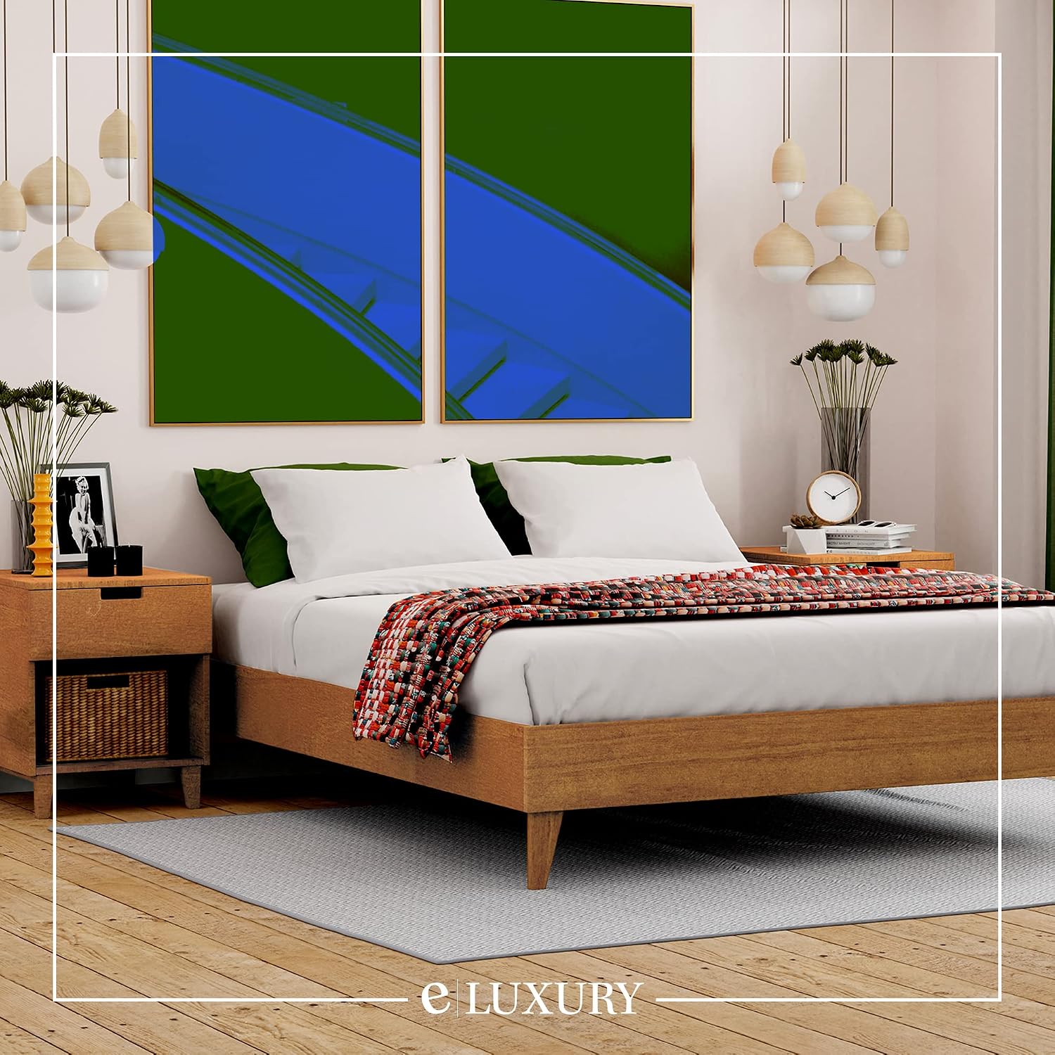 eLuxurySupply Wooden Platform Bed Frame Queen Size, Almond - Low Profile, No Box Spring Needed, Easy Assembly, Wooden Modern Minimalist Style
