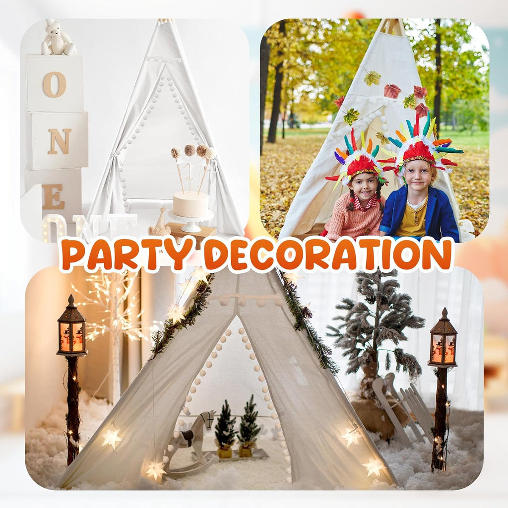 Windyun 6 Pcs Kids Teepee Tent Foldable Washable Indoor Outdoor for Boys Girls Toddler Boho Sleepovers Birthday Pajama Party Spa Supplies(63 Inch,White)