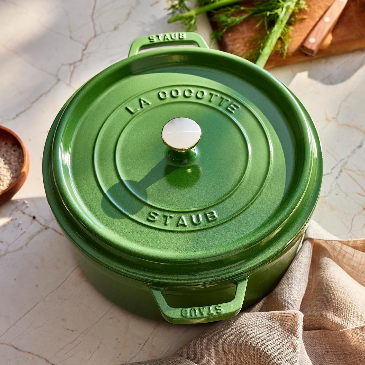 STAUB Cast Iron 5.5-qt Round Cocotte - Pistachio