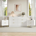 6 Drawer Dresser and Nightstand Sets for Bedroom, 3 Pcs Bedroom Set, Night Stand Set of 2 & 6 Drawer Dresser with Gold Handles, Modern Wood Chest of Drawers Storage Cabinet Set, White