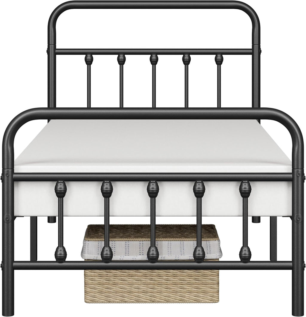 Yaheetech 2 Pcs Twin XL Bed Frame Metal Platform Bed with Victorian Style Iron-Art Headboard/Footboard/Under Bed Storage/No Box Spring Needed Black