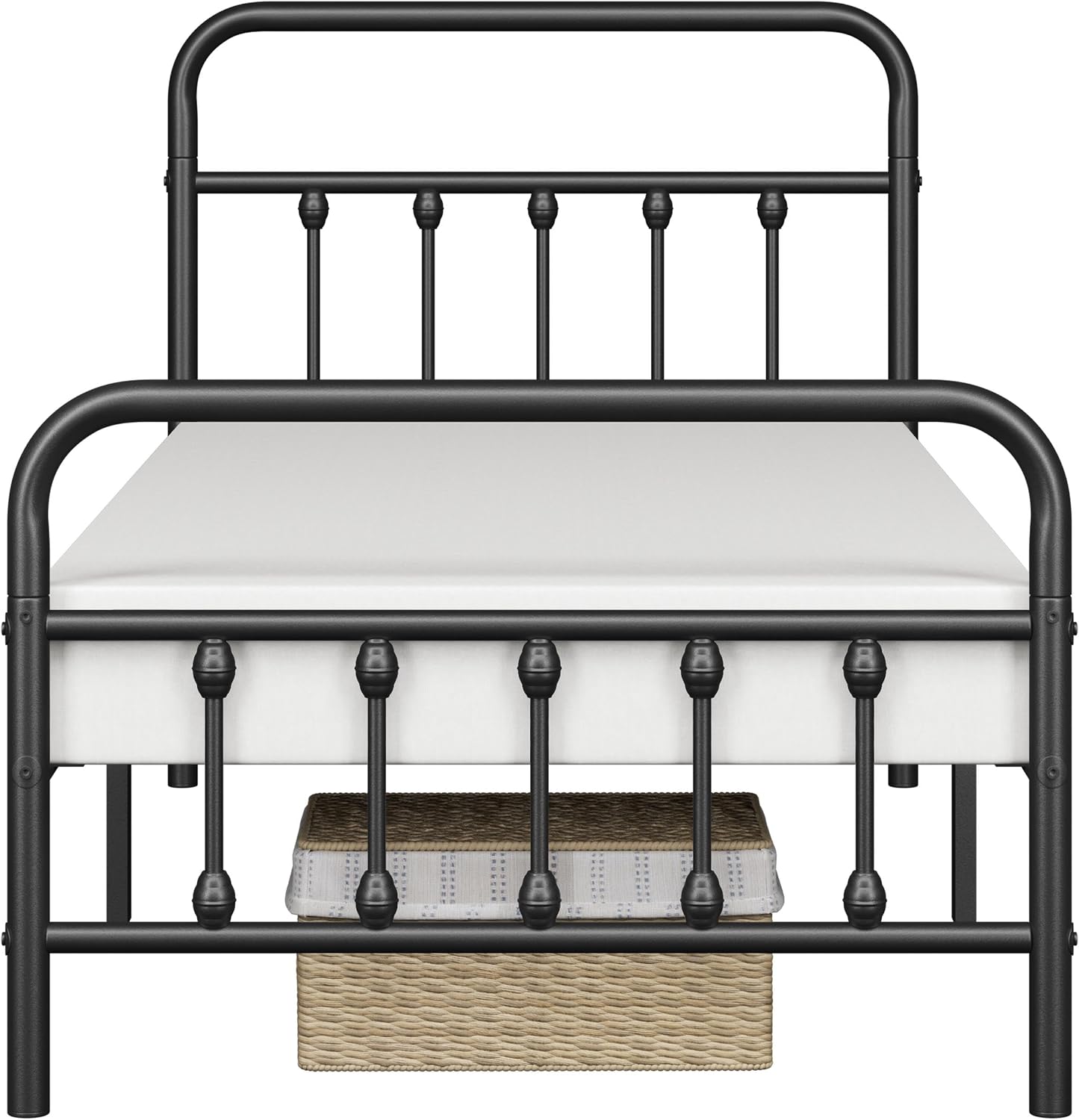 Yaheetech 2 Pcs Twin XL Bed Frame Metal Platform Bed with Victorian Style Iron-Art Headboard/Footboard/Under Bed Storage/No Box Spring Needed Black
