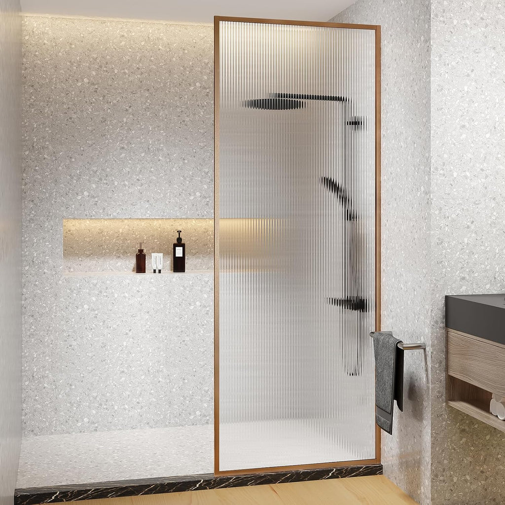 Dimaris Shower Door 30' X 78' Clear Tempered Fluted Glass Framed Shower Screen Door Shower Glass Panel for Walk-in Bathroom Shower, Nano Coating, Rose Gold Finish