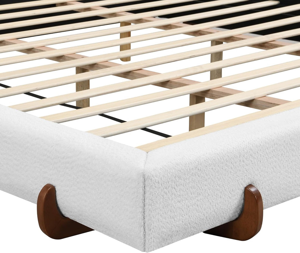 Christopher Knight Home Destin Modern California King Size Bed Frame and Headboard, Solid Wood California King Platform Bed Frame with Upholstered Headboard, No Box Spring Needed, Easy Assembly, White