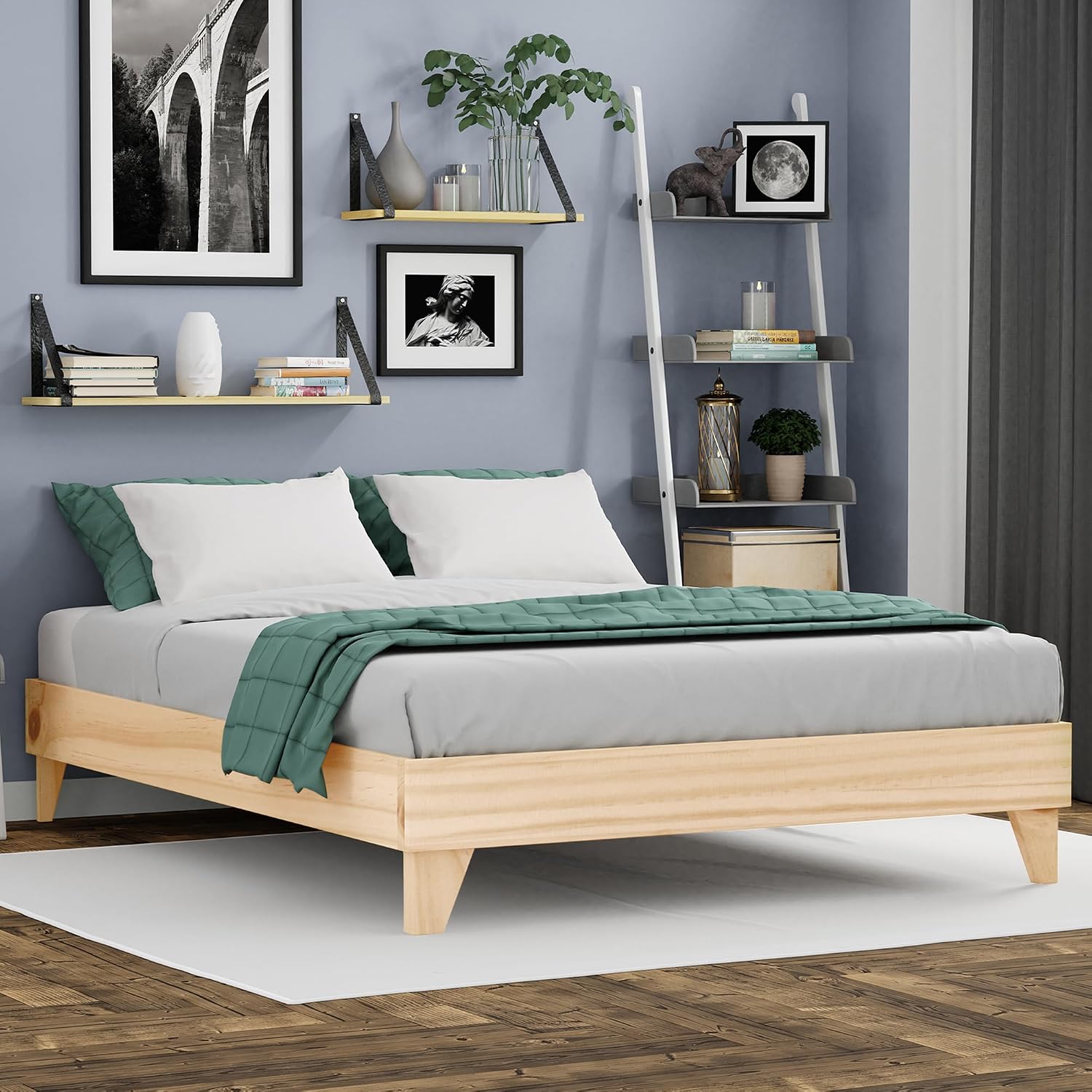 eLuxurySupply Wooden Platform Bed Frame Full Size, Natural - Low Profile, No Box Spring Needed, Easy Assembly, Wooden Modern Minimalist Style