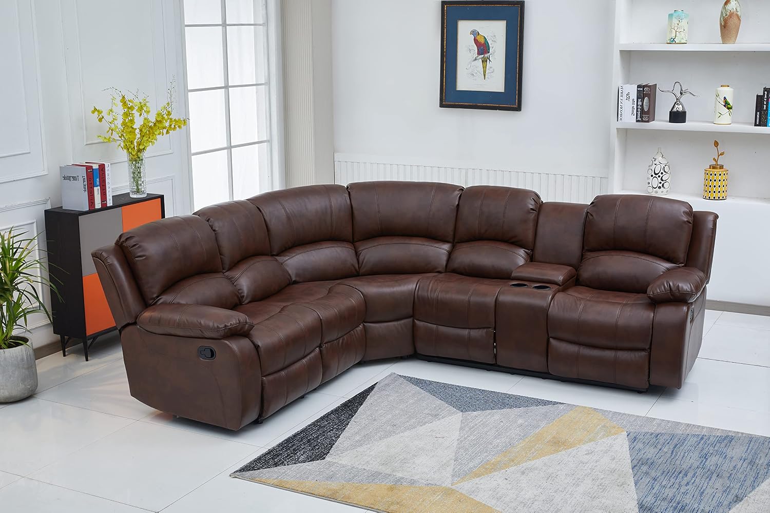 Betsy Furniture Faux Leather 3 Reclining Seats Sectional Couch Set wth Console, Living Room Furniture Set, 8018 Multiple Colors (Brown, Right Console)