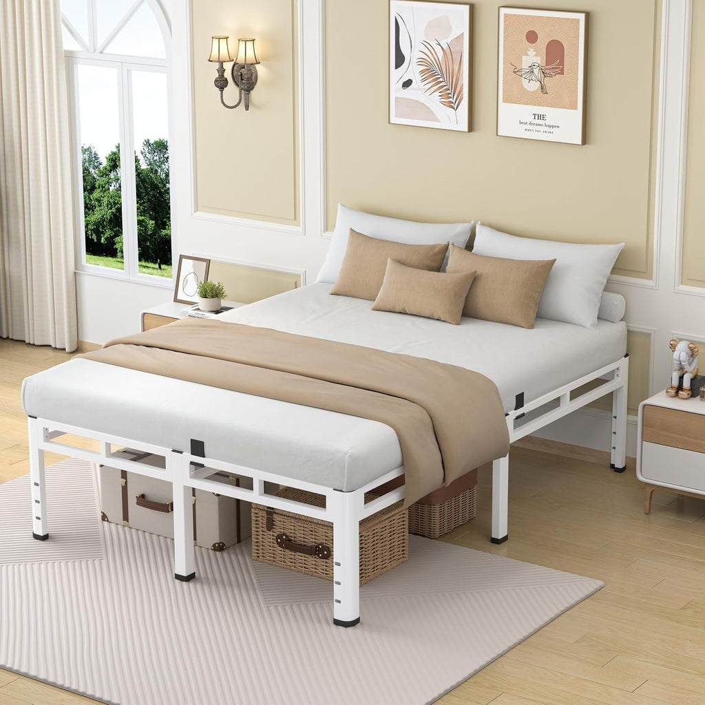 NKZ 22 Inch Full Size Bed Frame, Metal Bed Frame & Box Spring 2 in 1 Platform with Round Corner Legs, 4000Lbs Heavy Duty Metal Frame, Mattress Slide Stopper, Headboard Hole, Noise-Free, Easy Assembly