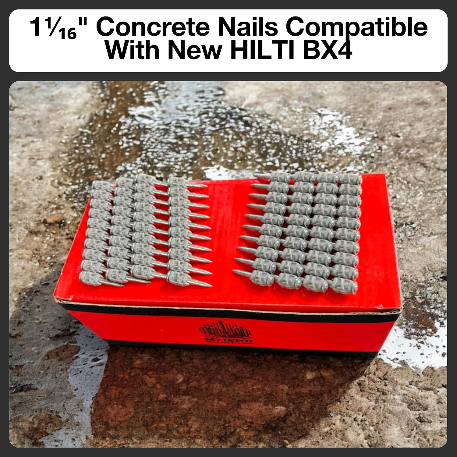 1-1/16'' Concrete Nails Compatible With Hilti BX4-1,000 Count Flat Head Shoot-Drive Nails with 20µm Galvanized Zinc Coating - Heavy-Duty Construction Fasteners for Commercial & Residential Projects