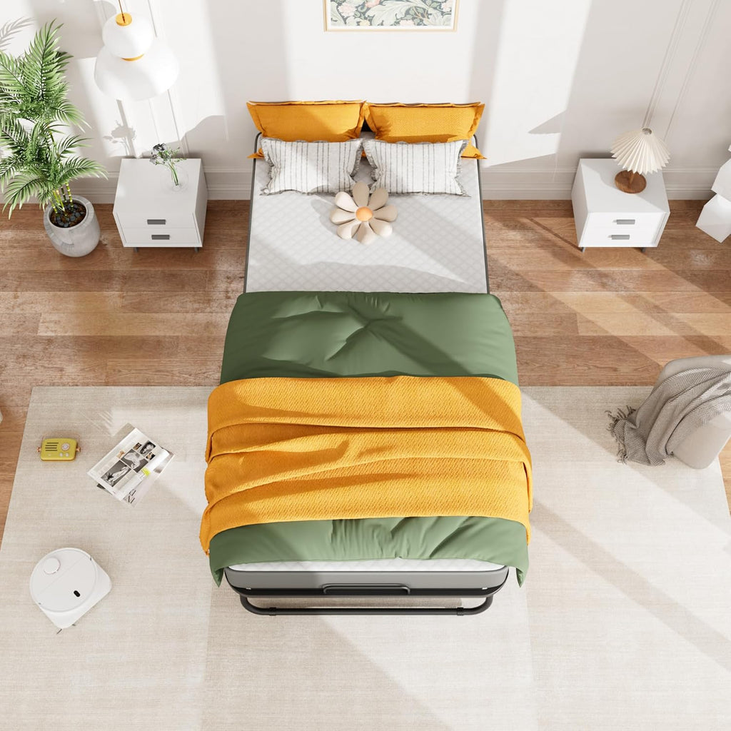 Greenvelly Folding Bed with 5 Inch Mattress, 75' x 38' Portable Rollaway Bed with Memory Mattress and Metal Frame for Adults,Guest, Twin Size,Cot Size