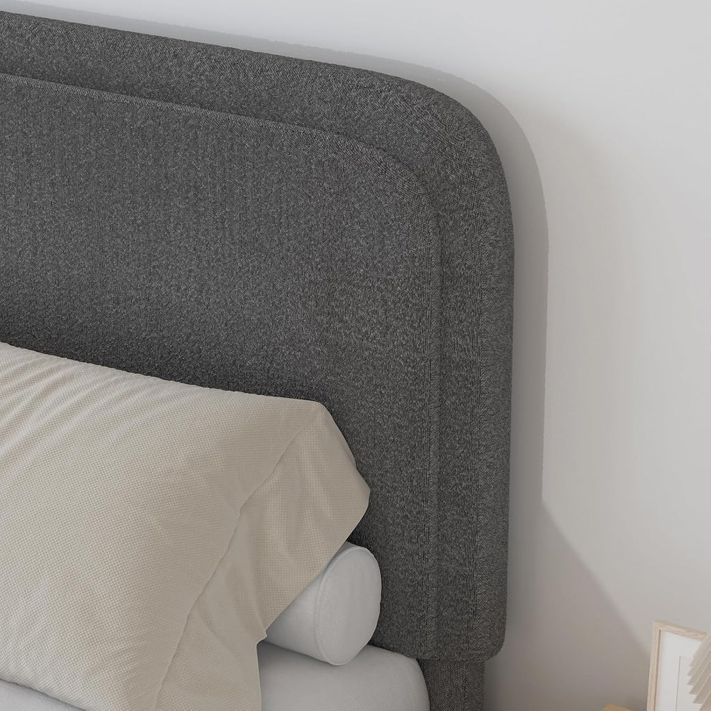 BarnFurin Full Size Bed Frame, Upholstered Platform Bed with Headboard, Boucle Soft and Cloud Bed Frame, No Box Spring Required, Non-Slip and Noise-Free, Easy Assembly, Dark Grey
