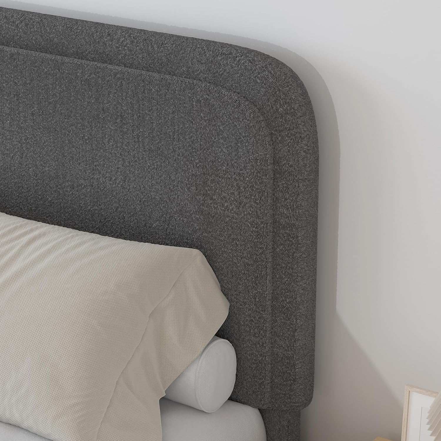 BarnFurin Full Size Bed Frame, Upholstered Platform Bed with Headboard, Boucle Soft and Cloud Bed Frame, No Box Spring Required, Non-Slip and Noise-Free, Easy Assembly, Dark Grey