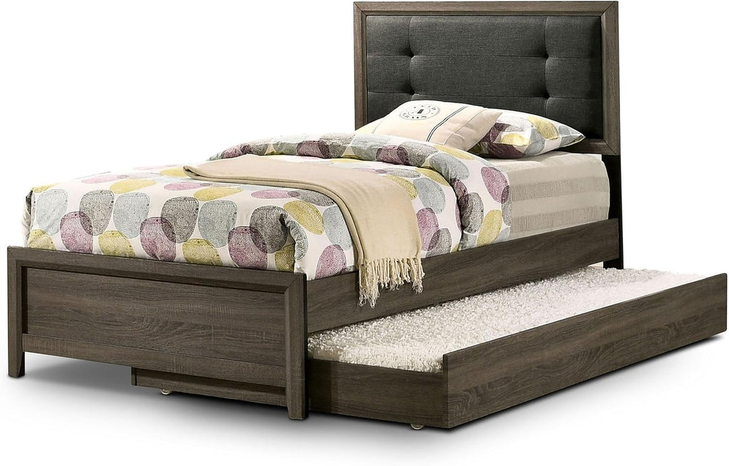 Furniture of America FOA Livorn 3-Piece Gray Wood Bedroom Set - Twin + Nightstand + Trundle