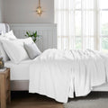 Superior Egyptian Cotton 4 Piece Sheet Set, 650 Thread Count, Modern Design, Sustainable Sheets, Ultra-Soft Basics, Solid, Deep Pocket Fitted Sheet, Flat Sheet, Pillowcases, King, White