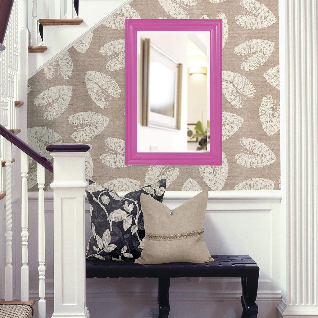 Howard Elliott George Rectangular Glossy Hot Pink Wall Mirror, Rectangle Hanging Wood Framed Vanity Mirrors for Home Decor, Living Room, Bathroom, Bedroom, or Hallway, 24 x 36 Inch