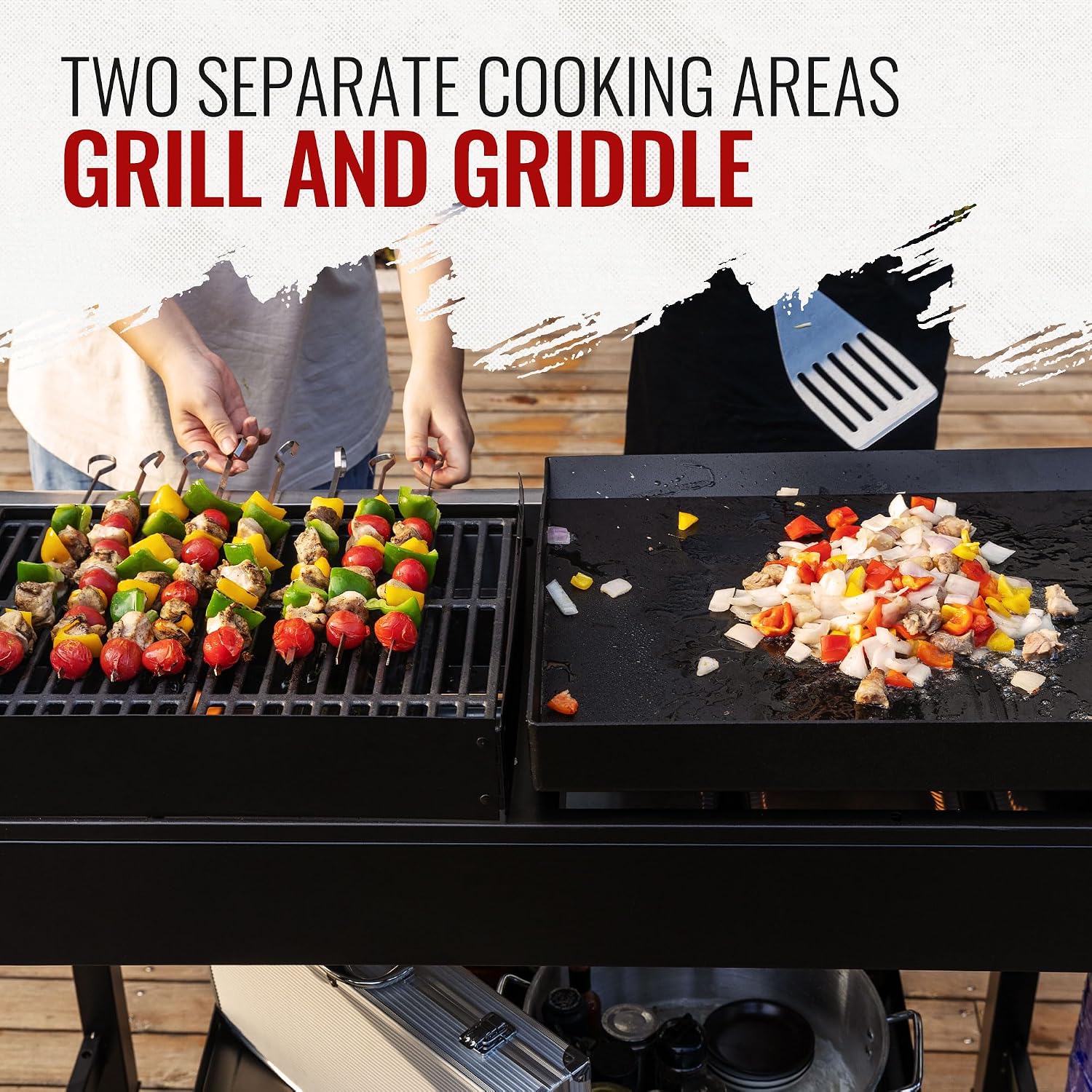 GD403 4-Burner Propane Gas Grill and Griddle Combo with Folding Legs, 48,000 BTUs, Portable Griddle Grill Combo for Outdoor Cooking While Camping or Tailgating, Black & Silver