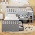 L-shaped Twin Low Loft Bed with Twin Platform Bed, Solid Wood Kids Beds Frame with 7 Drawers and Full Guardrails for Boys Girls, 2 Beds in 1 Design (Gray-L2B)