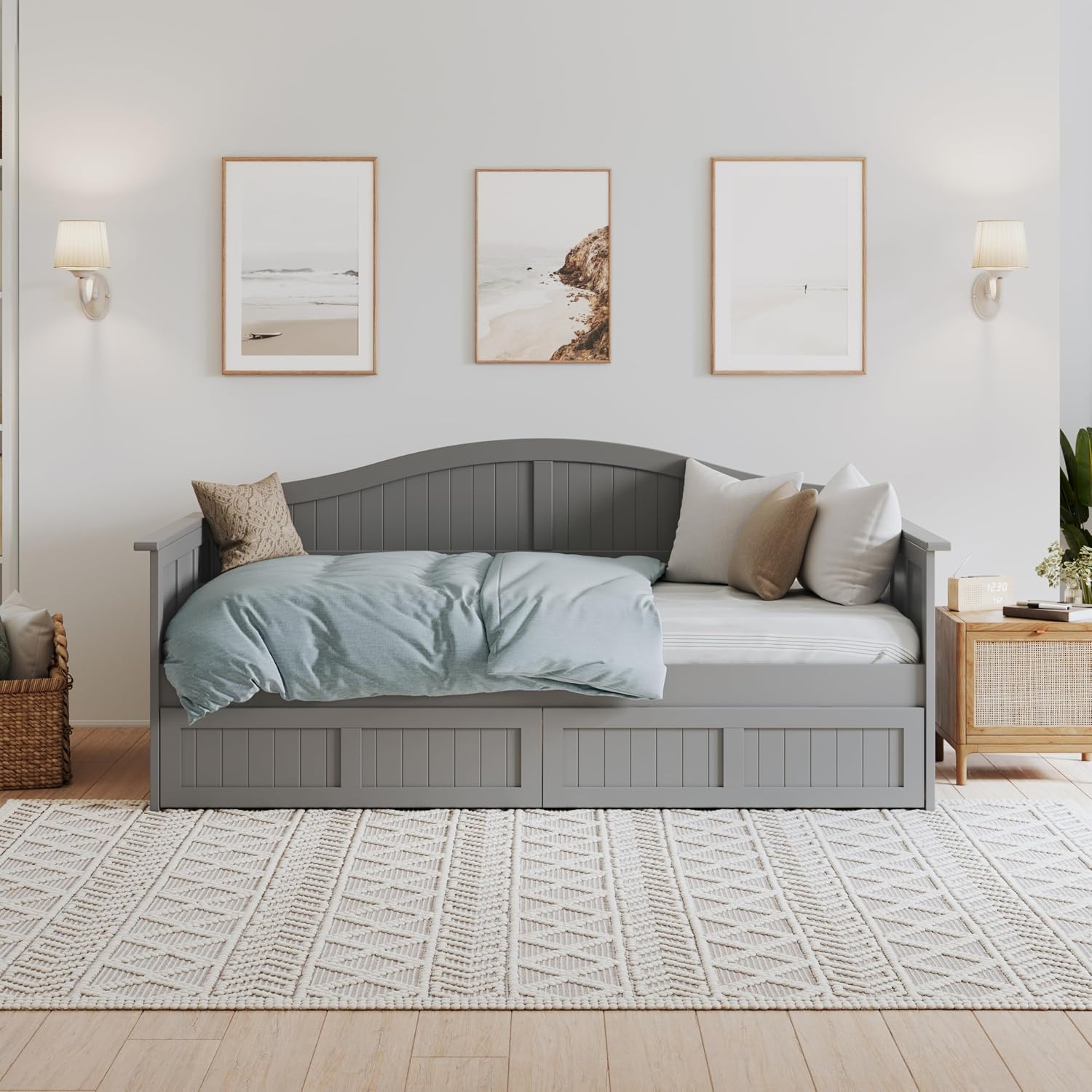 AFI, Nantucket Twin Size Wood Daybed Frame with 2 Storage Drawers, Grey