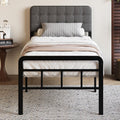18 Inch Twin XL Bed Frame with Upholstered Headboard and Footboard, Heavy Duty Metal Slats, with Under Bed Storage, No Noise, No Box Spring Needed, Easy Assembly, Black