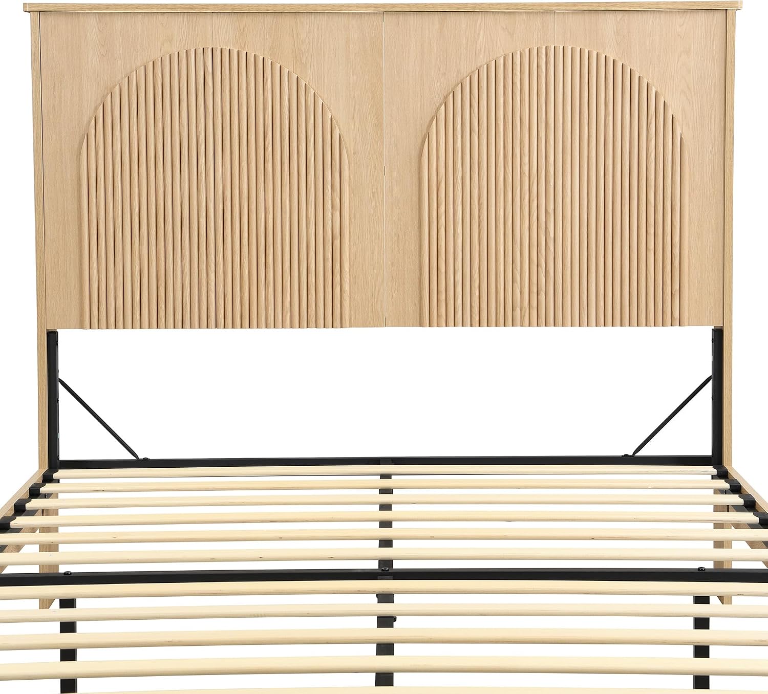 XIAO WEI Fluted Queen Bed Frame with 52.4' Tall Headboard, Bed Frame with Storage Drawers,Wooden Bed Frame with 8' Underbed Storage, No Box Spring Needed,Natural