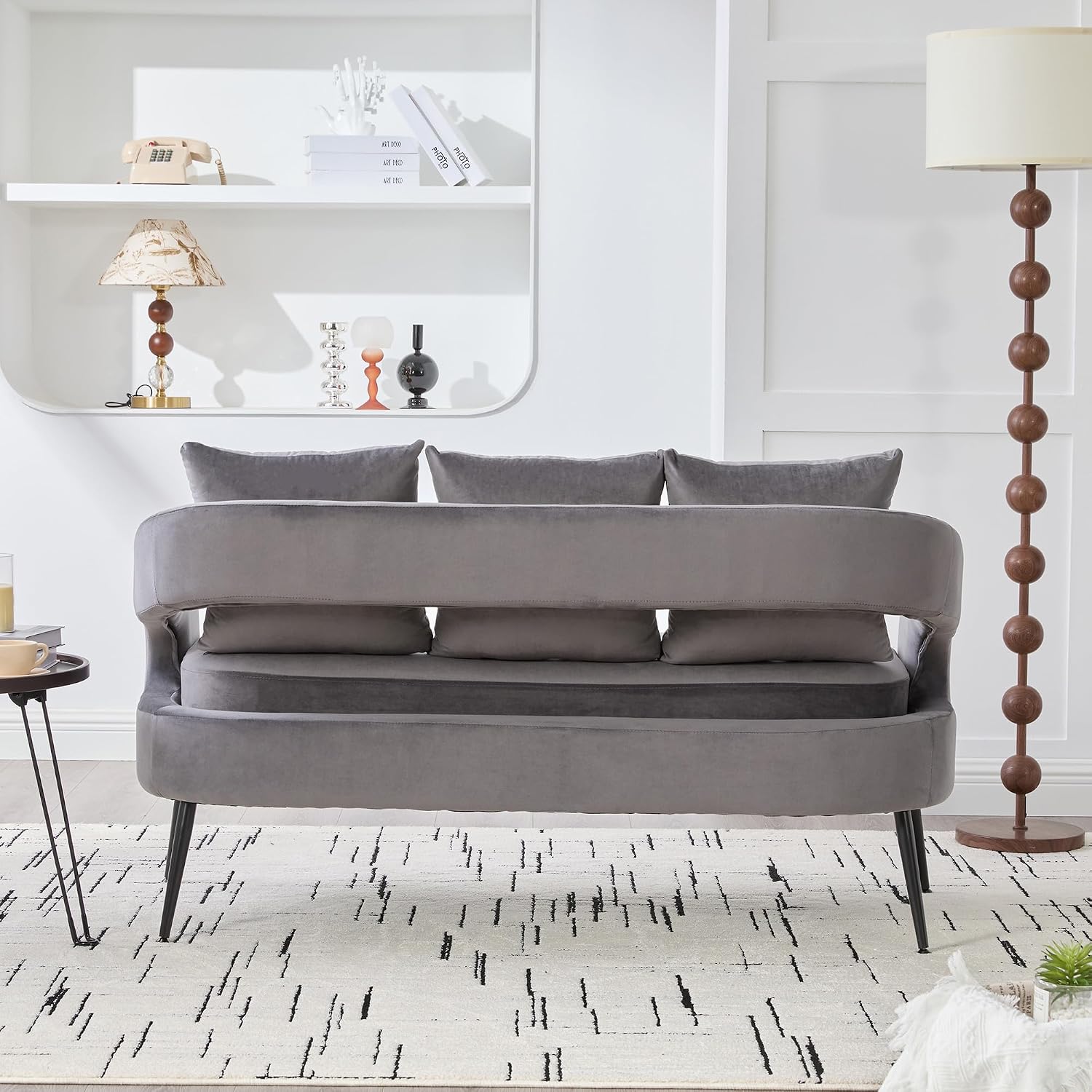 53.7' Modern Velvet Loveseat Sofa with 3 Pillow,Small Comfortable 2 Seat Sofa with Metal Legs, Small Couch for Living Room,Bedroom,Office,Reception,Charcoal