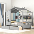 VilroCaz Full Size House Bed with 2 Drawers and Storage Shelf, Playhouse Design Solid Wood Kids Platform Bed Frame for Girls Boys, Decorable Daybed with Sturdy Slats Support, Space-Saving (AF-Gray)