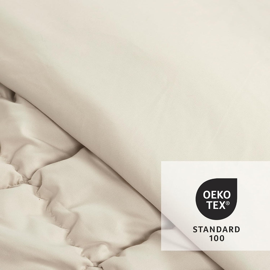 Lush Decor Puff Quilted Comforter Set, 3 Piece Set, Full/Queen, Neutral - Teen Bedding Set - Super Soft Comforter - Neutral Dorm Decor - Textured Minimalist & Modern Bedroom Decor