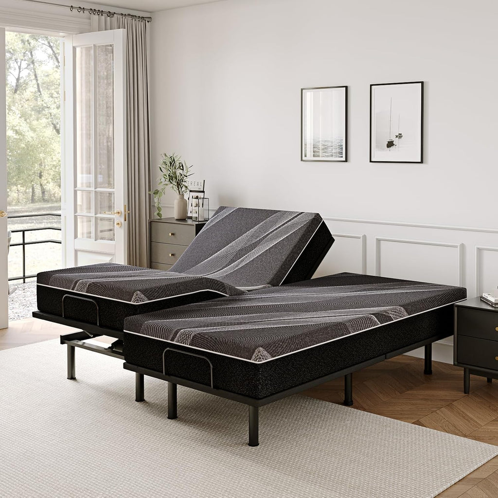Dyonery Split King Adjustable Bed Frame with 12 inch Gel Memory Foam Mattress, CertiPUR-US Certified Fiberglass Free, Zero Gravity & Wireless Remote, Head & Foot Incline, 80'×76'