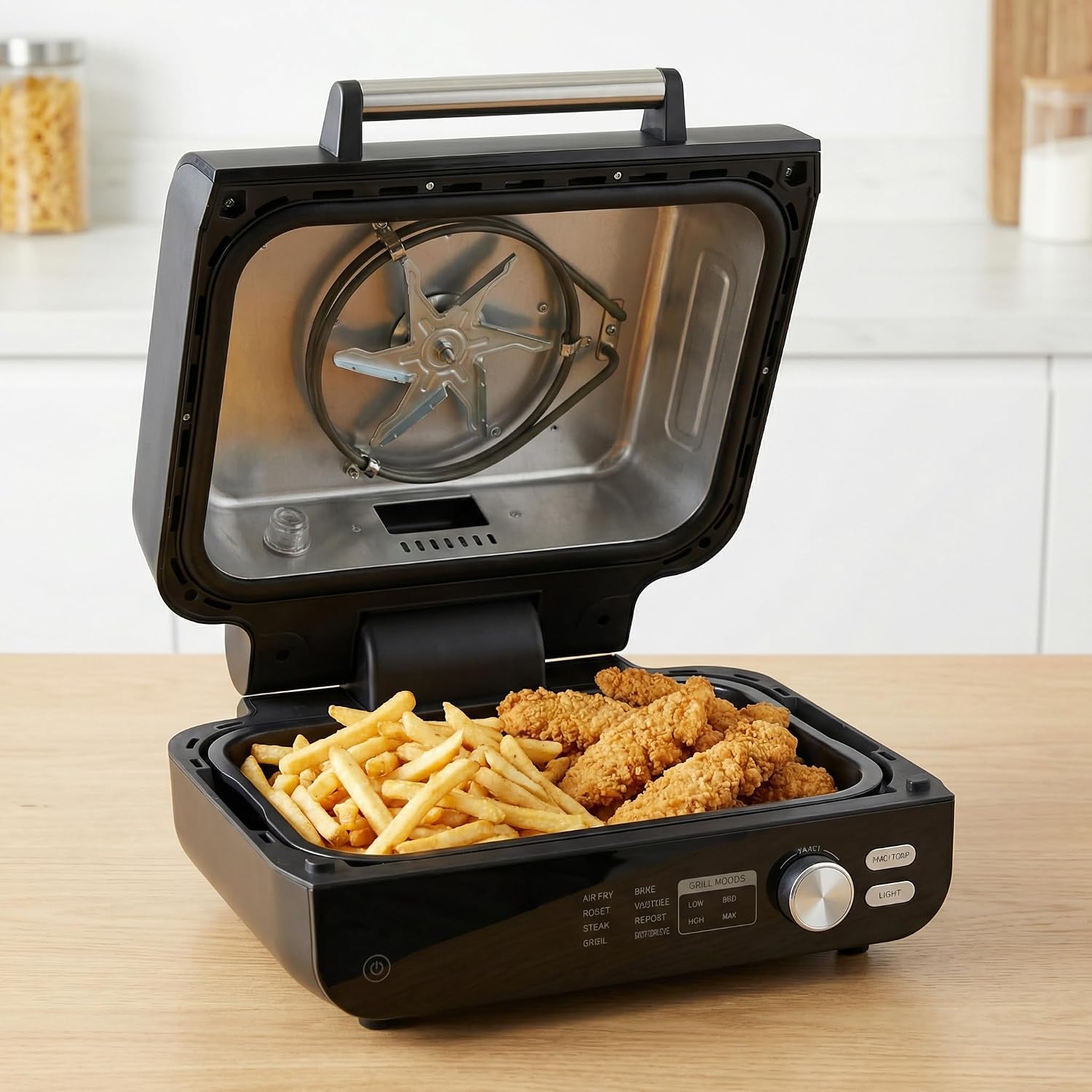 Large 8-in-1 Electric BBQ Grill & Air Fryer Combo with Griddle, 450℉, Safe Non-Stick Coating, for Indoor & Outdoor Use, Bake, Broil, Dehydrate, Safe & Easy Clean, 16.53lb, Black