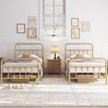 Yaheetech 2Pcs Twin Size Metal Platform Bed Frame with Victorian Style Iron-Art Headboard/Footboard/Under Bed Storage/No Box Spring Needed Antique Gold