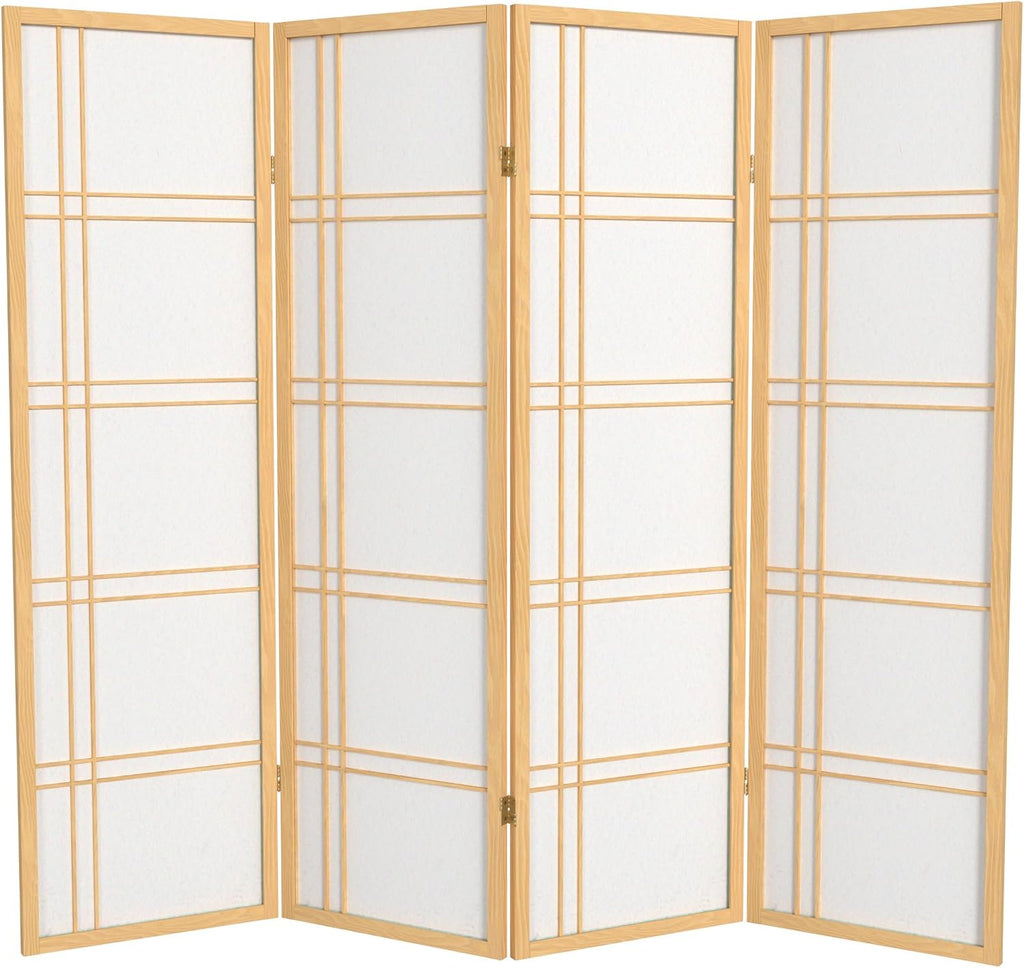 Oriental Furniture 5 ft. Tall Double Cross Shoji Screen - Natural - 4 Panels