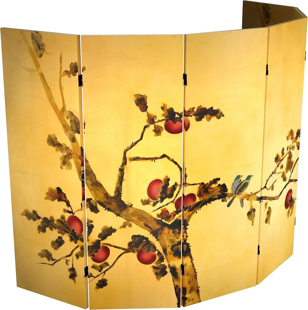 Red Lantern 4 ft. Short Double Sided Plum Tree Canvas Folding Screen 6 Panel Freestanding Partition and Separator for Modern and Contemporary Bedroom, Home Office, Studio, Dorm, Apartment