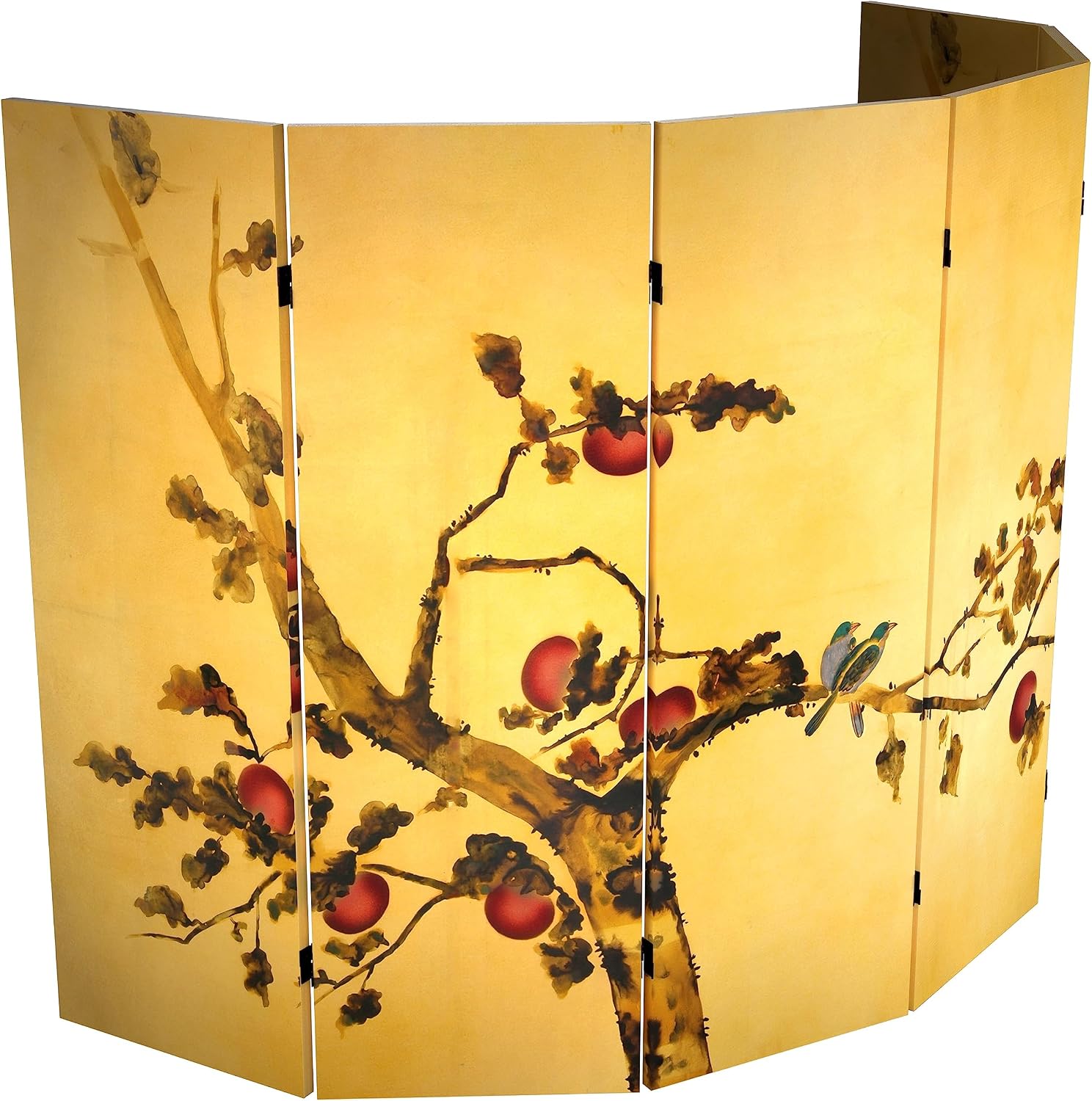 Red Lantern 4 ft. Short Double Sided Plum Tree Canvas Folding Screen 6 Panel Freestanding Partition and Separator for Modern and Contemporary Bedroom, Home Office, Studio, Dorm, Apartment