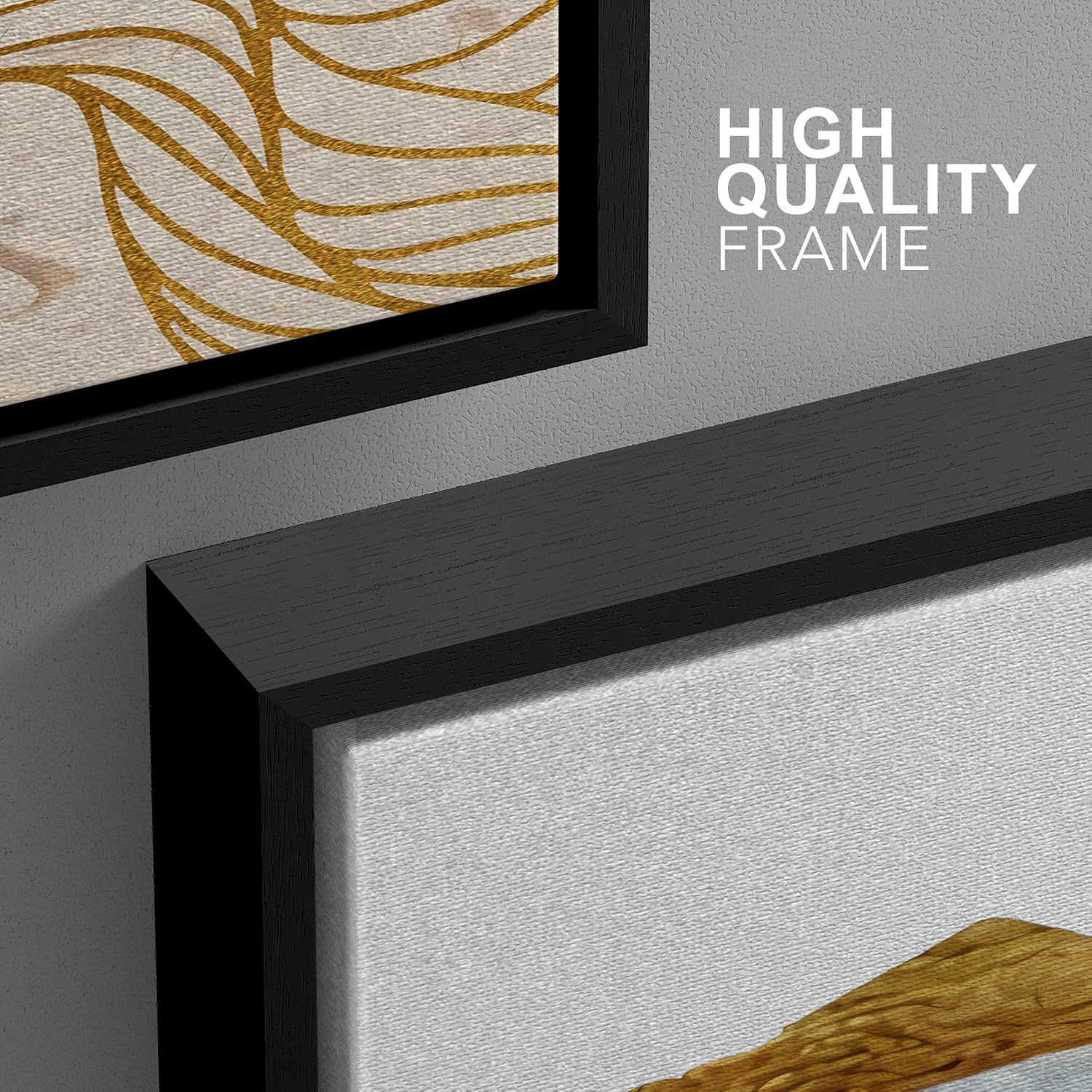 wall26 Framed Canvas Print Wall Art Set Gold Wave Geometric Mountain Range Nature Wilderness Illustrations Modern Art Decorative Landscape Zen for Living Room, Bedroom, Office - 16'x24'x3 Black