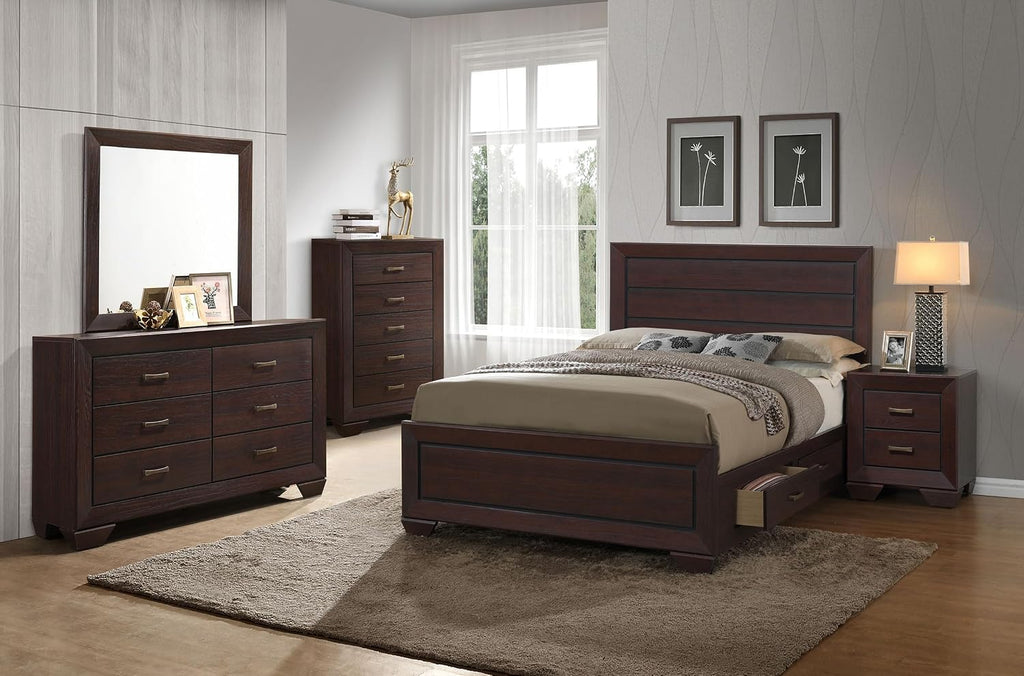 Coaster Home Furnishings Kauffman Transitional 5-Piece Bedroom Set Eastern King Size Storage Panel Bed Frame 54-inch Headboard Dark Cocoa 204390KE-S5