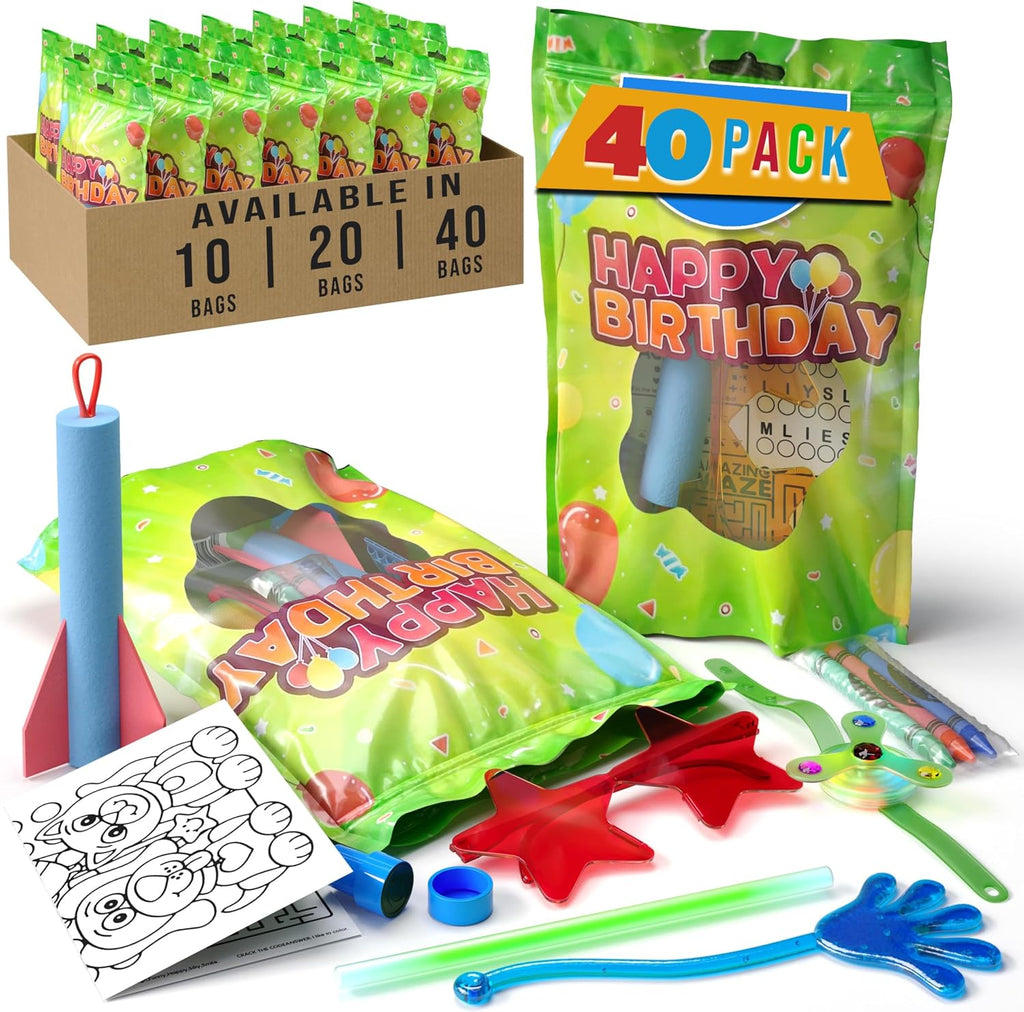 Crown Display Premade Goodie Bags for Kids Birthday Party Favor Bags 40 Happy Birthday Pre Filled Party Favors for Kids Bag Goodie Bag Stuffers Fidget Toys & Small Toys goodie bags for Boys & Girls