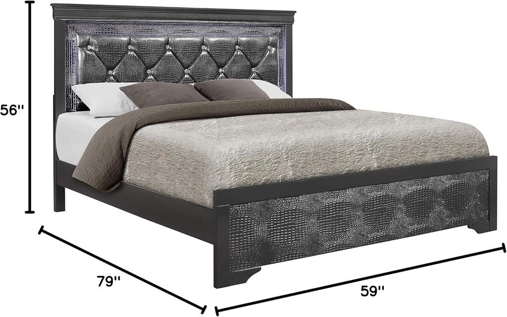 Global Furniture USA Pompei Tufted Panel Bed in Metallic Gray (Full: 79 in. L x 59 in. W x 56 in. H)