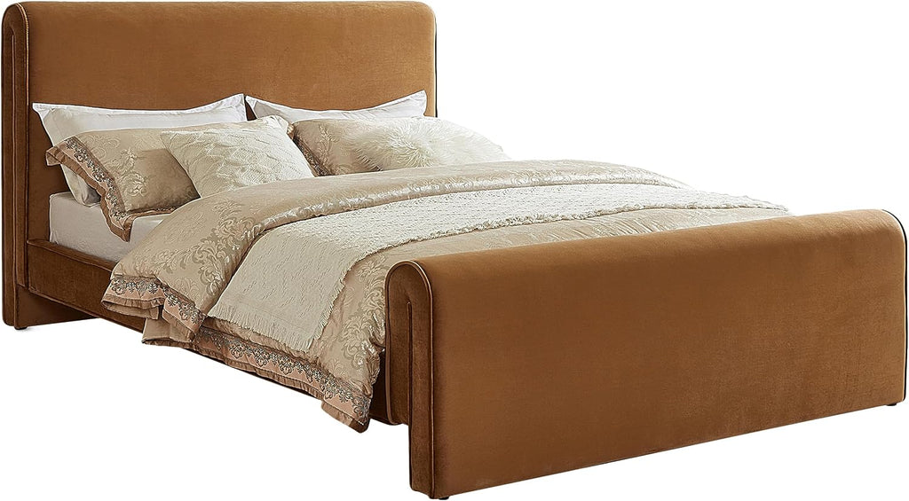 Meridian Furniture SloanSaddle-F Sloan Collection Modern | Contemporary Velvet Upholstered Full Bed with Rich Soft Saddle Velvet, Curved Headboard and Footboard, 59.5' W x 92' D x 45' H, Saddle, Full