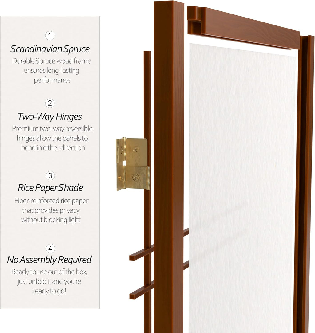 Oriental Furniture 5 ft. Tall Double Cross Shoji Screen - Walnut - 4 Panels