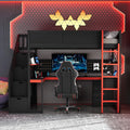 Ball & Cast Gaming Twin Size Loft Bed with Storage Stairs,Wood Gamer Loft Bed Frame W/Desk,Shelves and Pegboard,High Loft Bed W/Full-Length Guardrail,Bedroom Furniture for Student Dorms,Black+Red