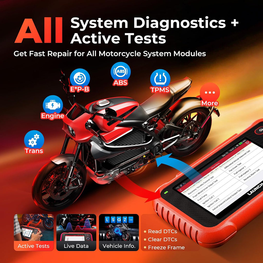 Launch CRP129 MT Pro Motorcycle Scanner, OE All System Bidirectional Active Tests, Resets for Harley Honda Yamaha Kawasaki Indian Suzuki Polaris Victory, 38+ Brands, 11 Languages, 2 Years Upgrades