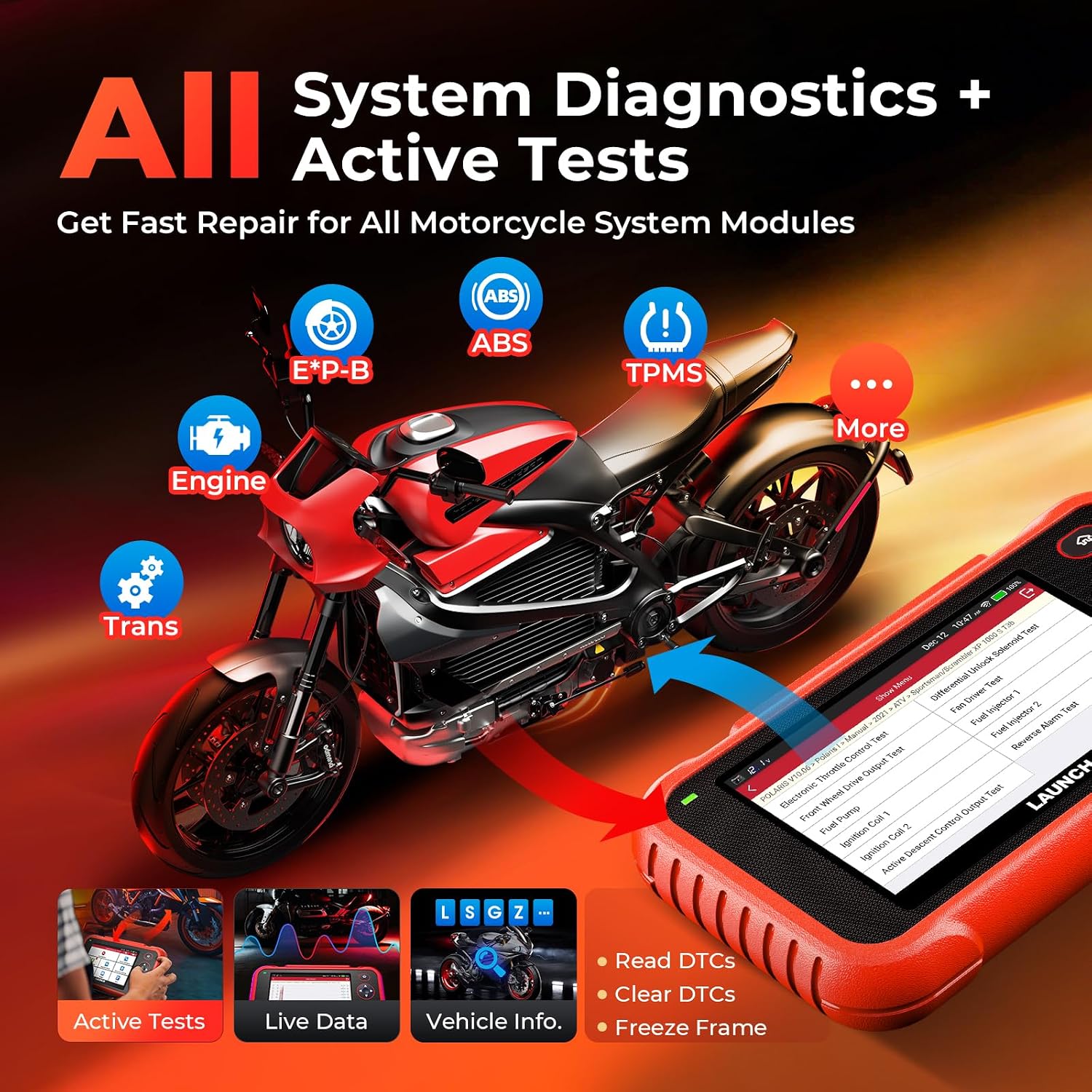Launch CRP129 MT Pro Motorcycle Scanner, OE All System Bidirectional Active Tests, Resets for Harley Honda Yamaha Kawasaki Indian Suzuki Polaris Victory, 38+ Brands, 11 Languages, 2 Years Upgrades