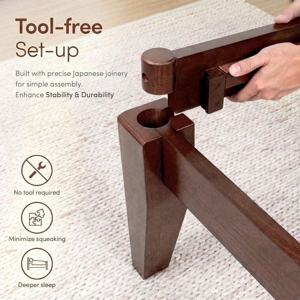 Thor Premium Solid Wood Bed Frame Queen, Japanese Joinery Bed Frame with Wood Slat Support, Platform Bed, No Box Spring Needed, Easy Assembly, Minimalist & Modern Style (Mahogany)