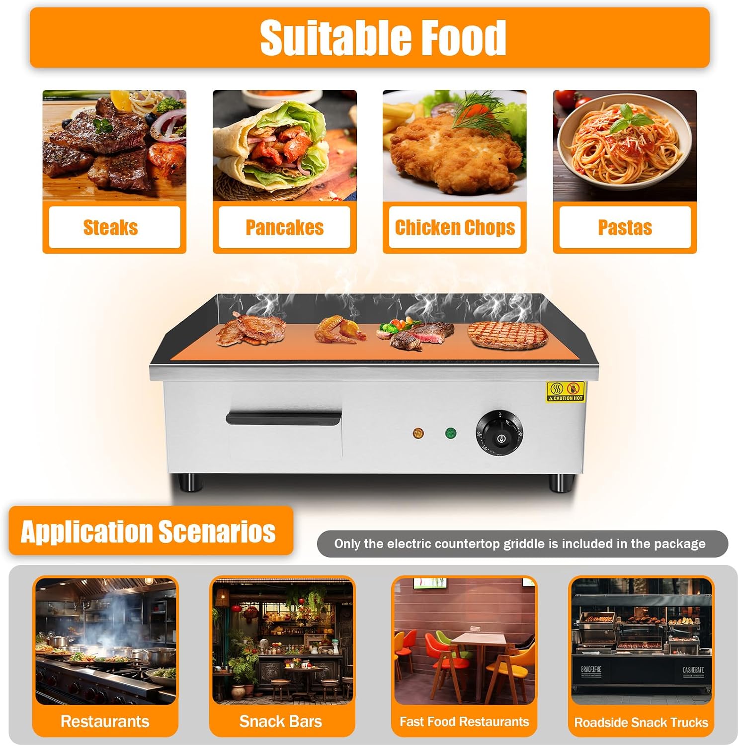 3000W 22' Commercial Electric Griddle, Commercial Flat Top Grill, Electric Countertop Griddle, Adjustable Temperature Control for Restaurant, Hotel Kitchen