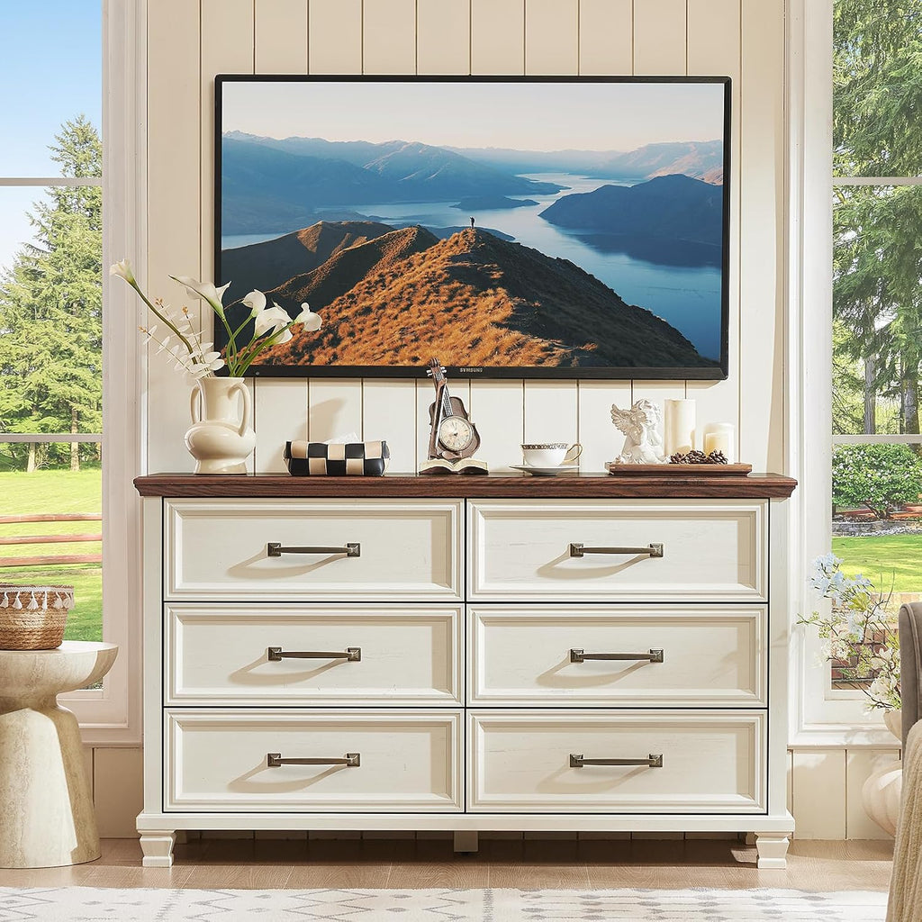 SAVOR LIFE Farmhouse Dresser and Nightstand Sets of 3 Piece, 6 Drawer Dresser and 2 Drawer Nightstand Set, Rustic Wood Bedroom Furniture Set for Home,Hallway,White
