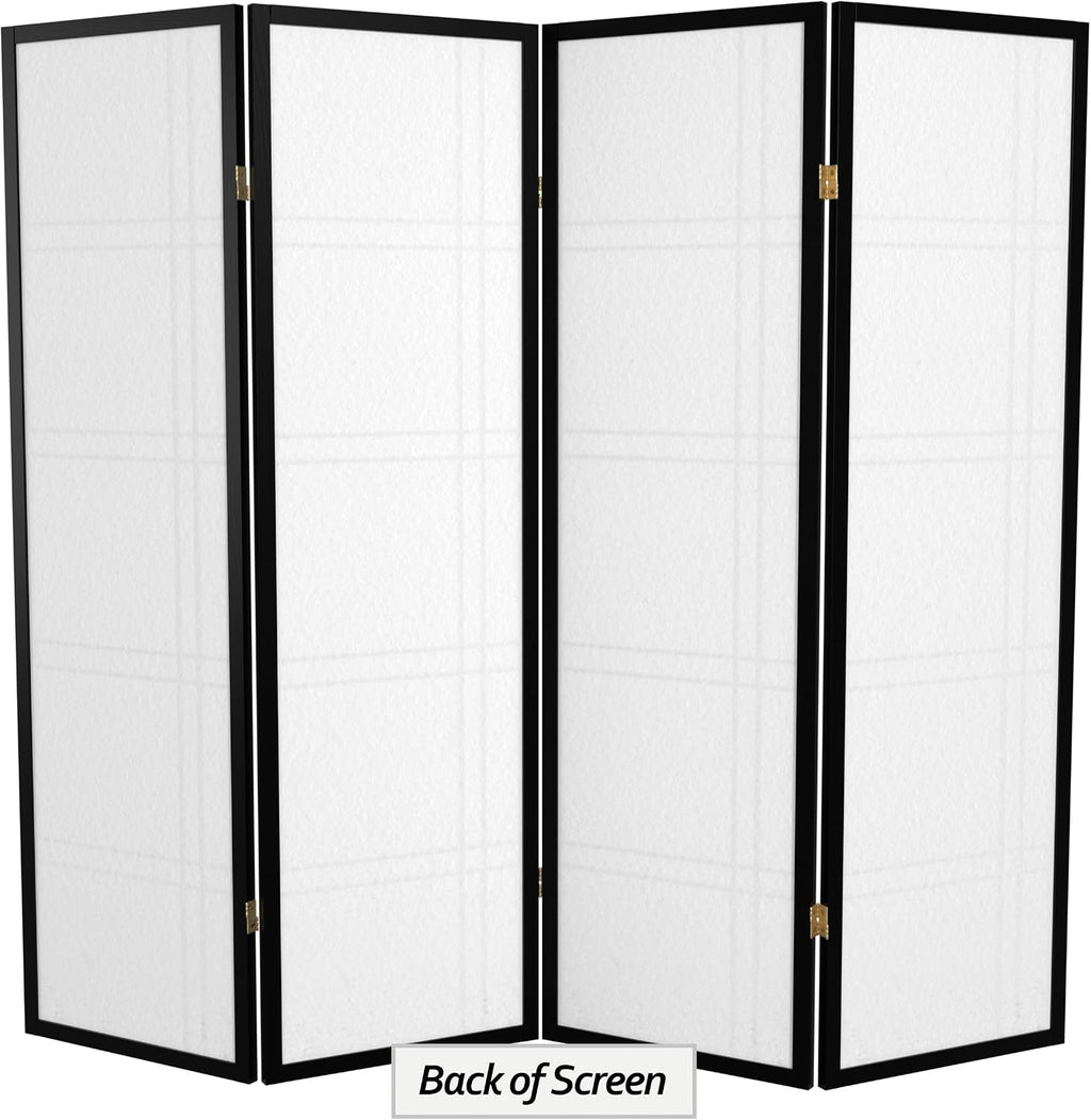 Red Lantern 5 ft. Tall Double Cross Shoji Screen - Black - 4 Panels