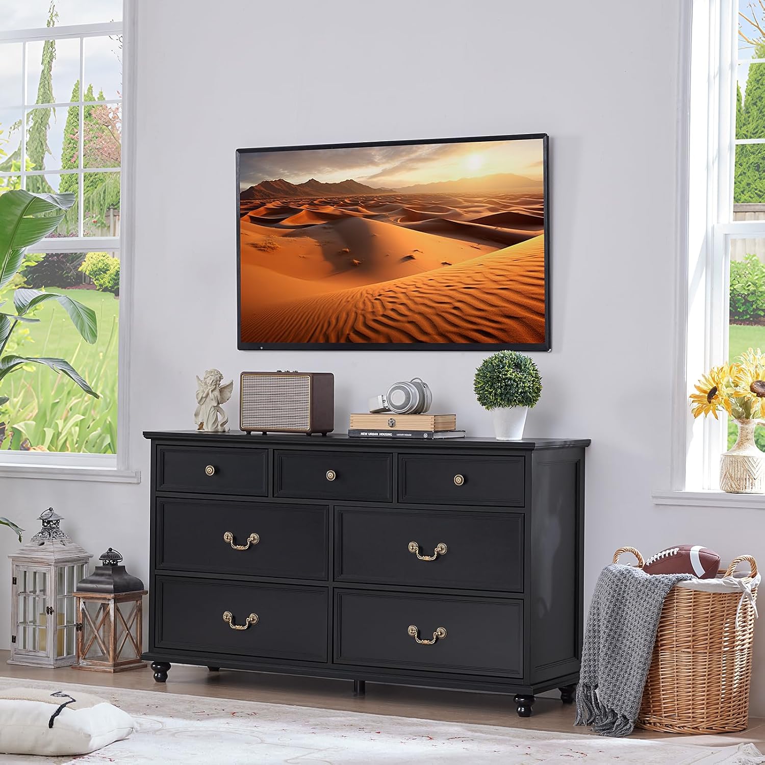 Joaxswe Bedroom Dresser Sets, 54' Wide 7 Drawers Dresser and 45' Tall 5 Drawers Dresser, Wooden 2 Piece Bedroom Furniture Set, Chest of Drawer for Bedroom, Home, Living Room, Hallway, Black