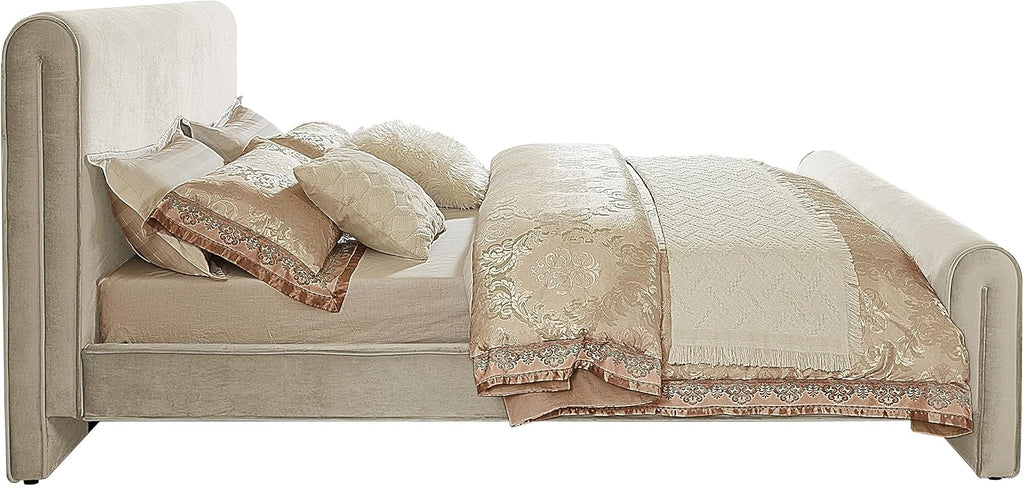 Meridian Furniture SloanCream-F Sloan Collection Modern | Contemporary Velvet Upholstered Full Bed with Rich Soft Cream Velvet, Curved Headboard and Footboard, 59.5' W x 92' D x 45' H, Cream, Full