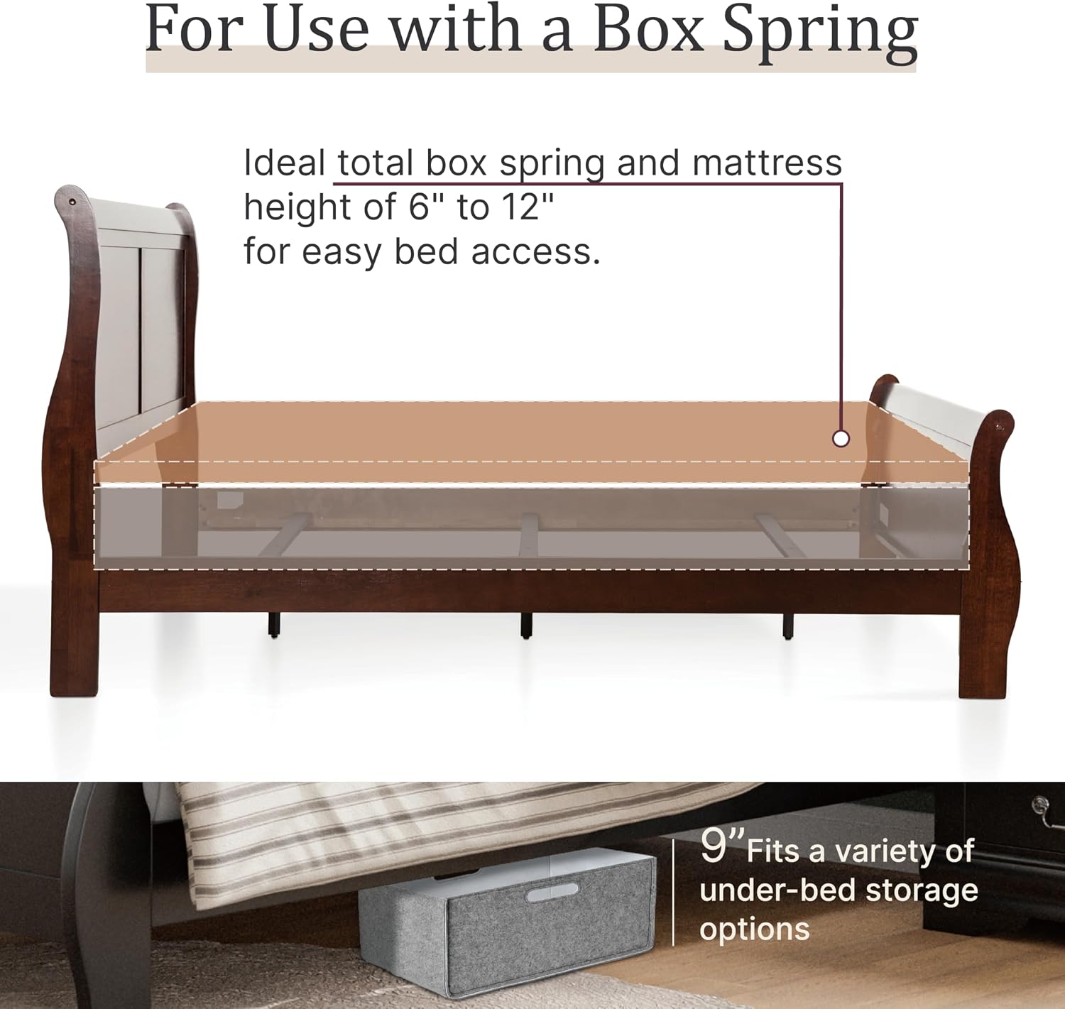 Furniture of America Louis Philippe Traditional Wood Bed Frame with Headboard and Footboard, Elegant Sleigh Design Bedframe for Bedroom, Guest Room, Easy Assembly, Box Spring Required, Full, Cherry