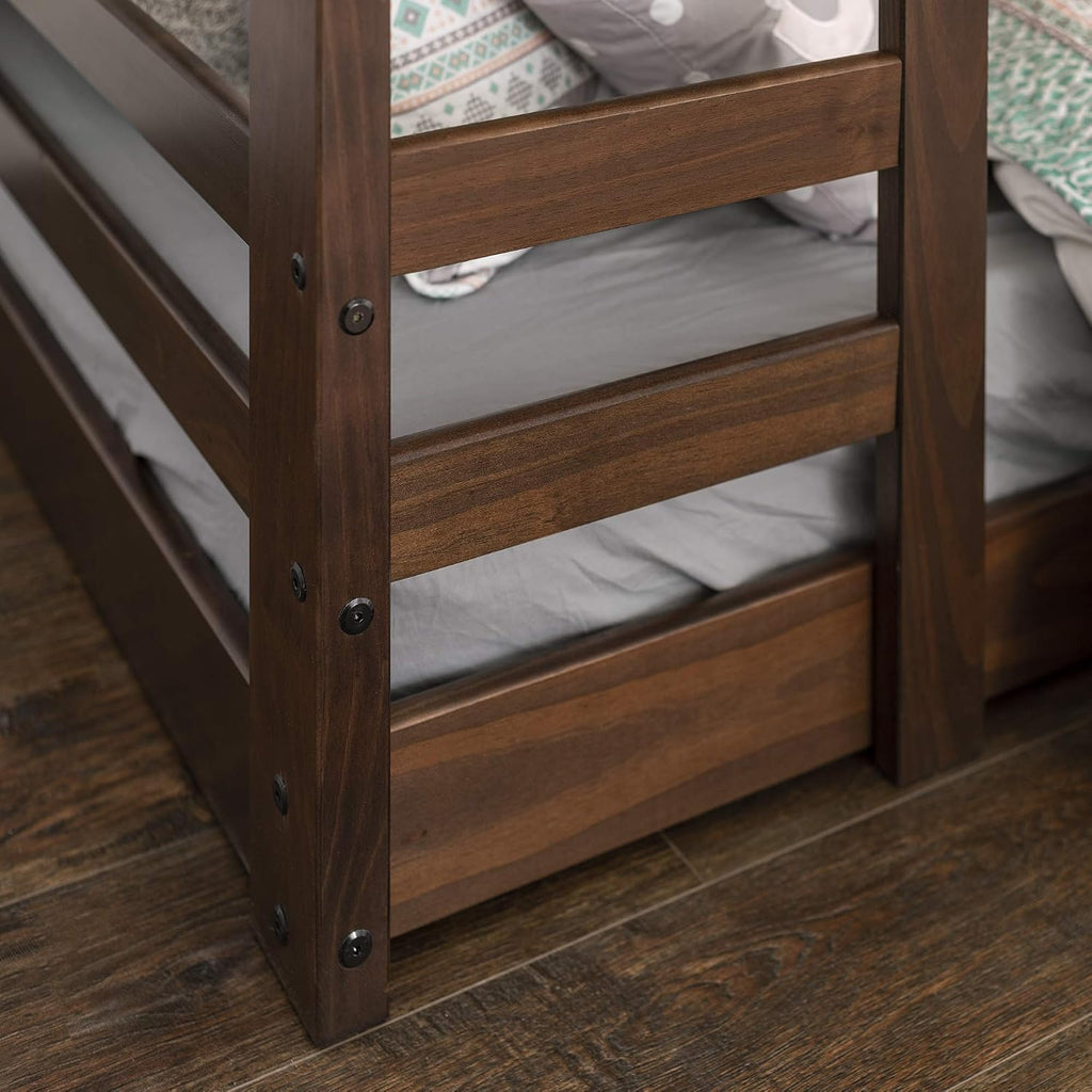 Walker Edison Alexander Classic Solid Wood Stackable Jr Twin Over Twin Bunk Bed, Twin Over Twin, Walnut