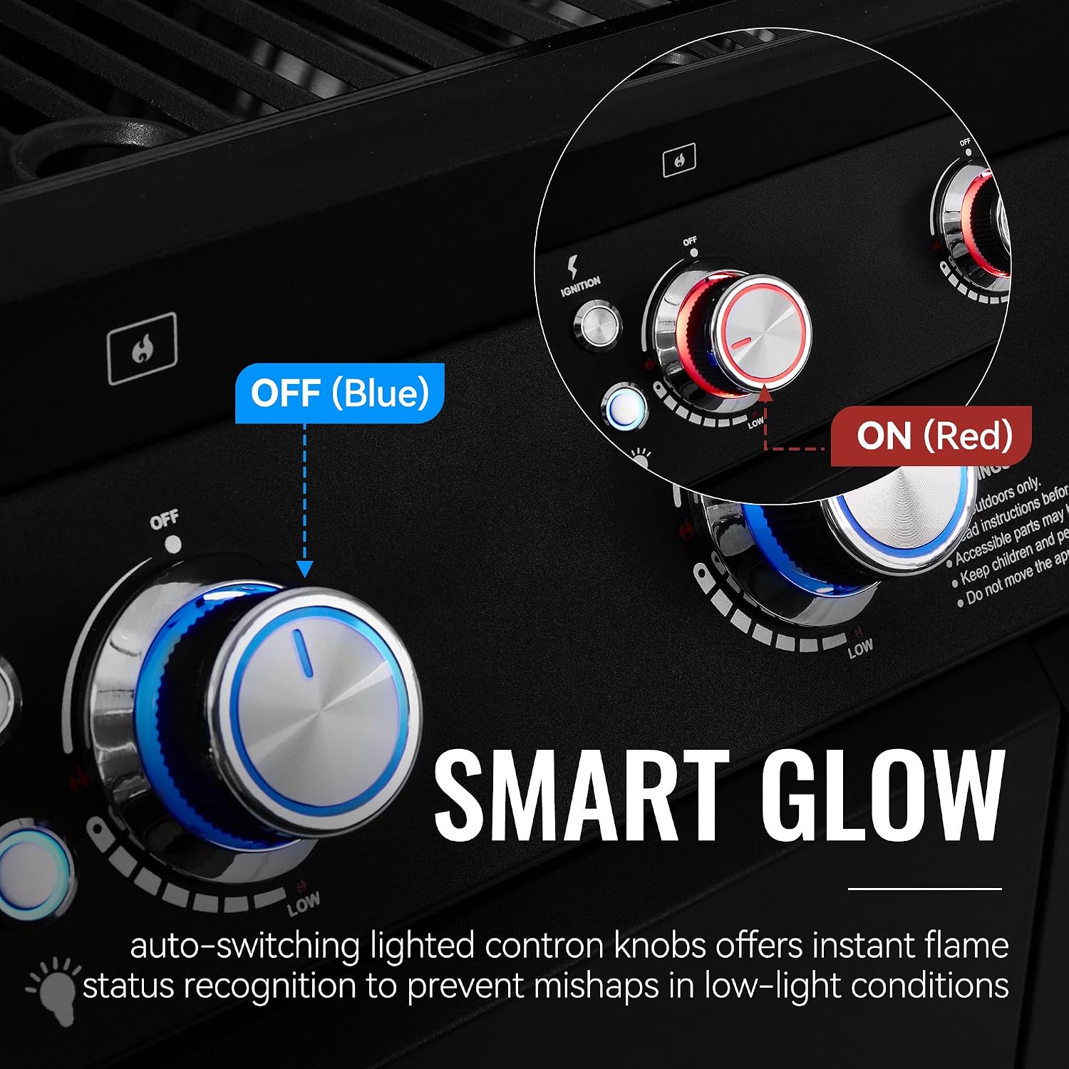 GEA5001H 5-Burner Gas Grill With Infrared Side Burner, Bilateral Stainless Steel Side Shelf With Hook, Cabinet Style Grill for Outdoor Grilling and Backyard Cooking, Black